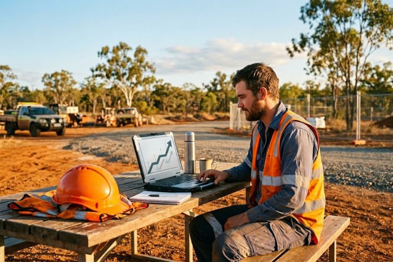 NQ tradesperson with tablet showing a career roadmap — Your Next Level career toolkit by CDD
