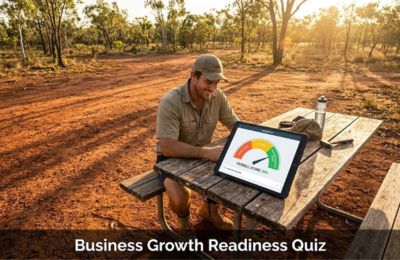CDD Business Growth Readiness Quiz on a tablet in an outdoor NQ setting